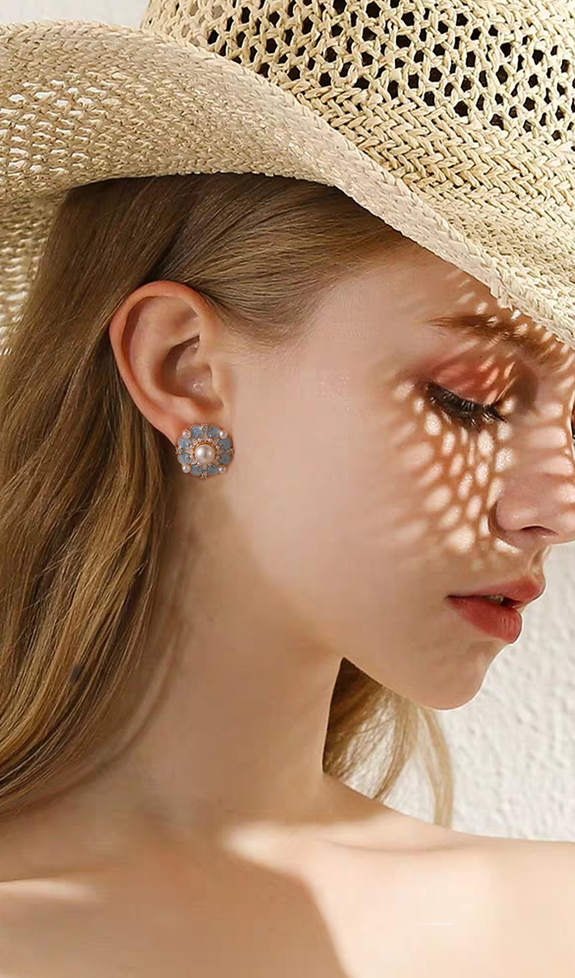 Céleste - Blue Flower Pearl Earrings